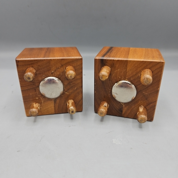 VTG Wooden Square Salt & Pepper Shaker Geometric MCM 2 3/4" Footed - Picture 13 of 13